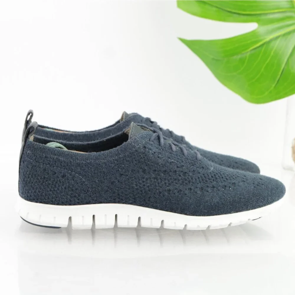 Cole Haan‎ Womens Zerogrand Oxford Sneakers Size 8 Navy Blue Knit Wingtip Shoes